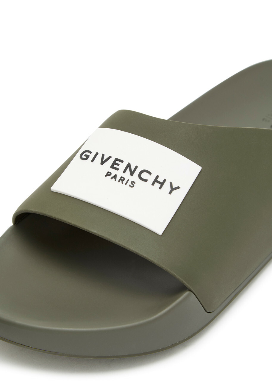 Givenchy Logo Rubber Sliders Khaki