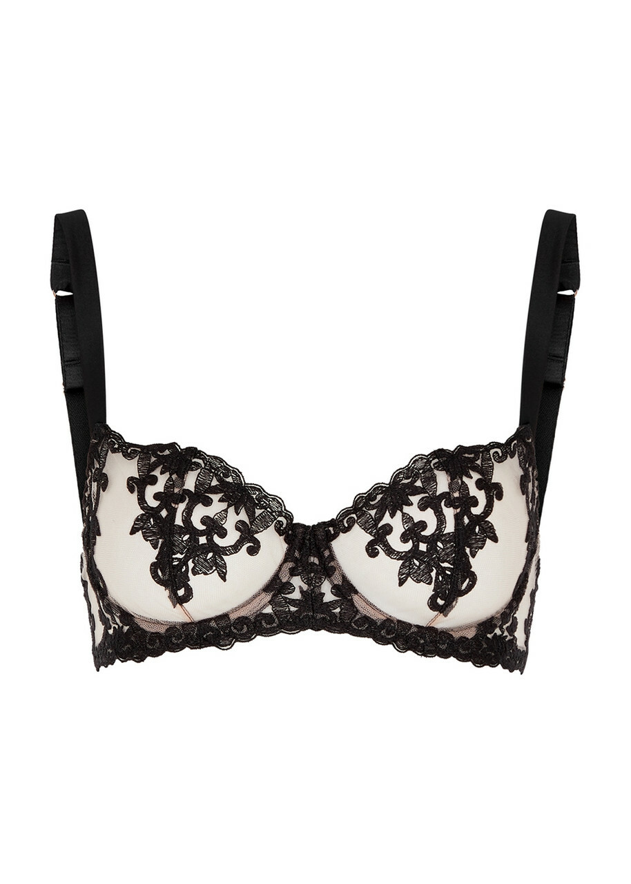 Fleur OF England Onyx Embroidered Tulle Balcony bra Black