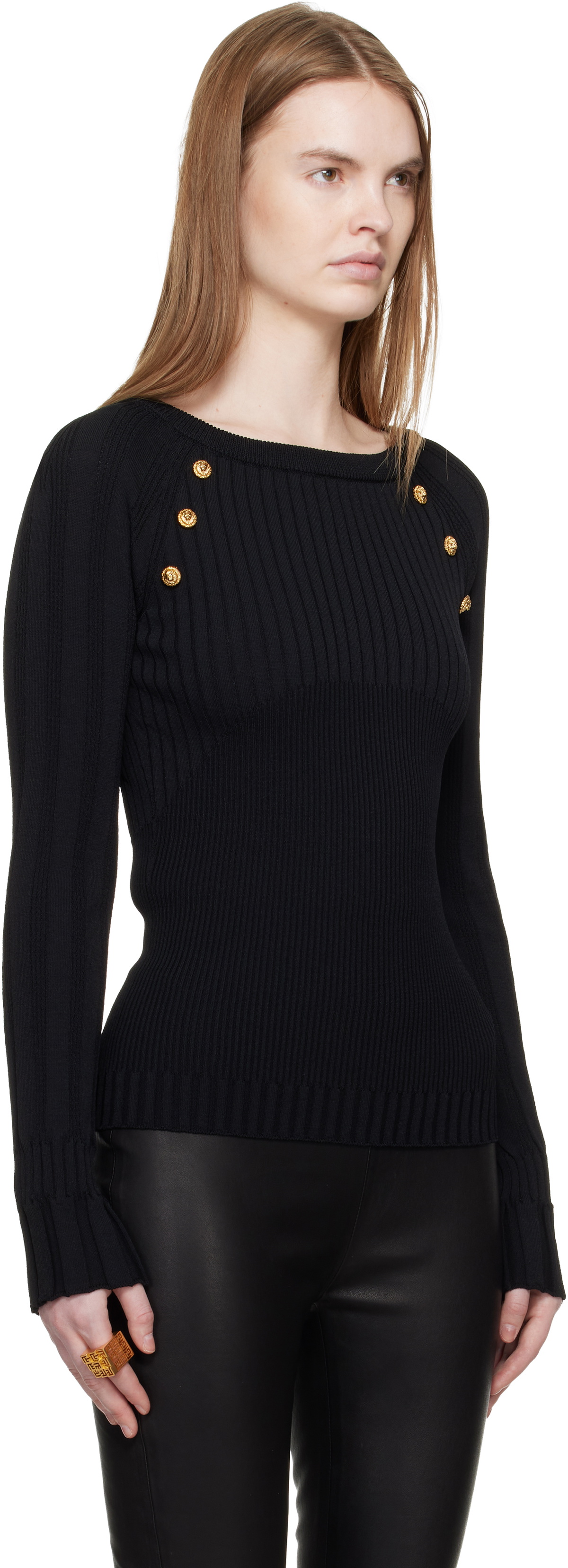 Balmain Black Knit Buttons Sweater