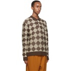 Needles Brown and Beige Wool Check Long Sleeve Polo