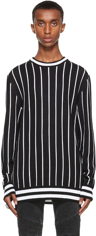 Photo: Balmain Black & White Striped Back Logo Sweater