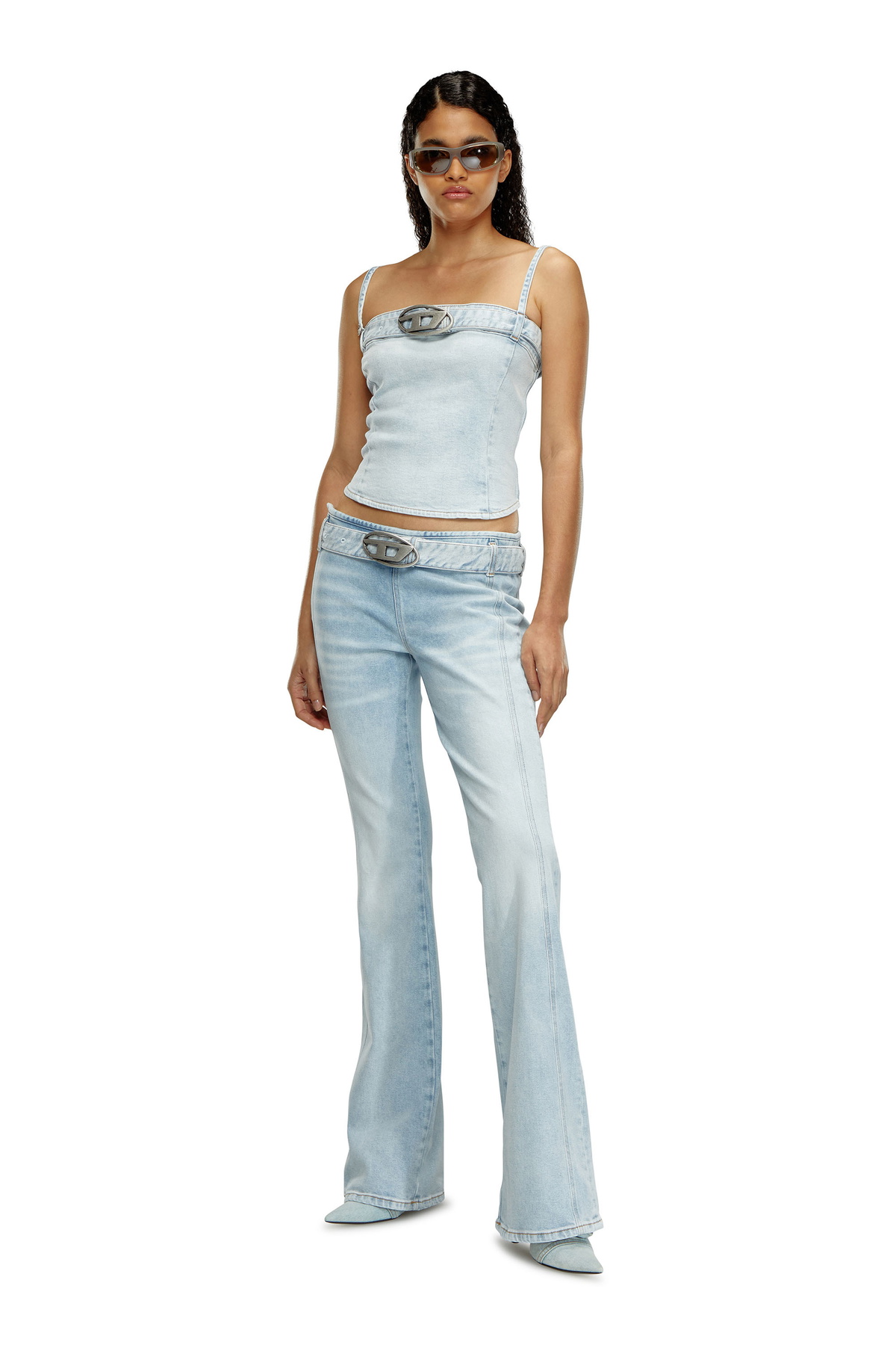 Diesel Cropped denim top with logo belt - Tops Womens in Blue