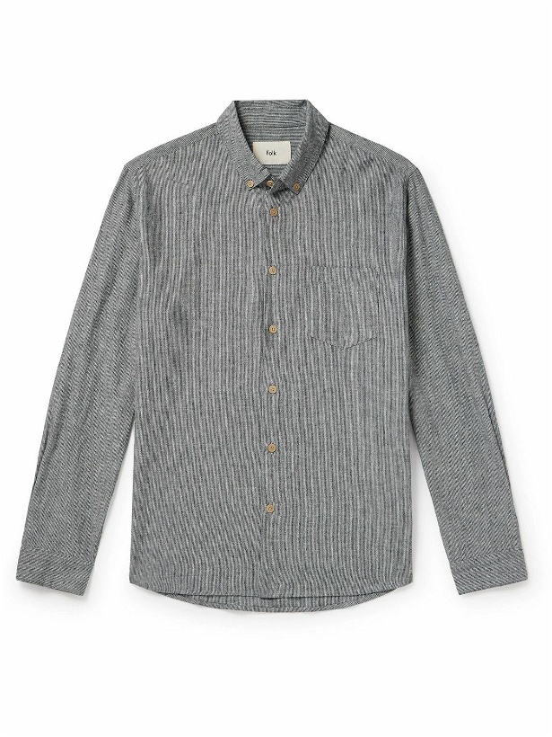 Photo: Folk - Button-Down Collar Pinstriped Cotton and Linen-Blend Shirt - Black