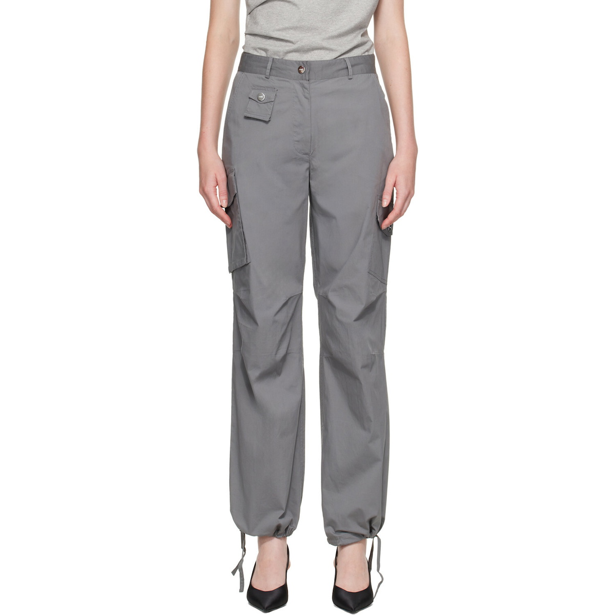 GANNI Gray Stretch Cotton Pocket Cargo Pants