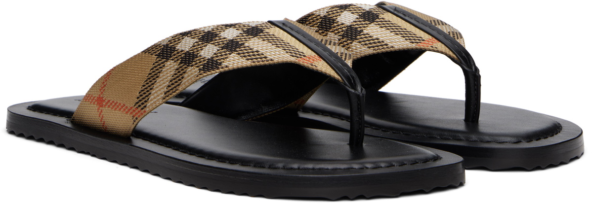 Burberry Black & Beige Check Pavilion Sandals​ Burberry