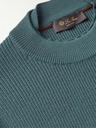 Loro Piana - Slim-Fit Leather-Trimmed Ribbed Virgin Wool Sweater - Blue