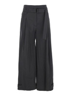 Low Classic Grey Pants With Double Belt And Pleated Details In Cotton Blend Woman