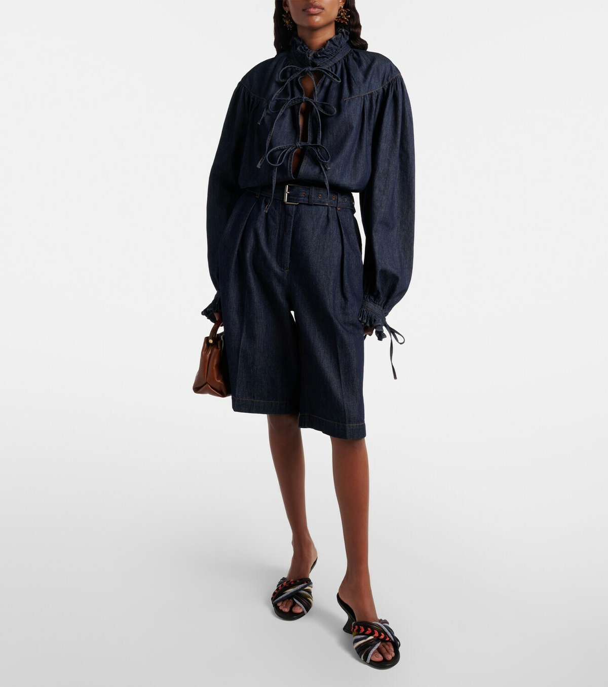 Dries Van Noten Pleated denim shorts