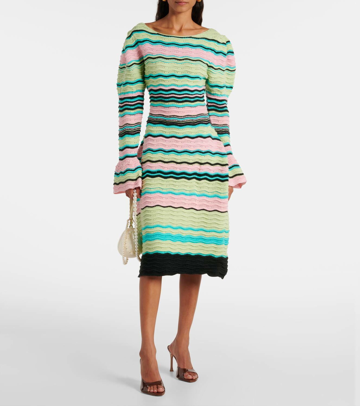 Susan Fang Striped puff-sleeve midi dress