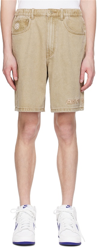 Photo: AAPE by A Bathing Ape Beige Garment-Dyed Denim Shorts