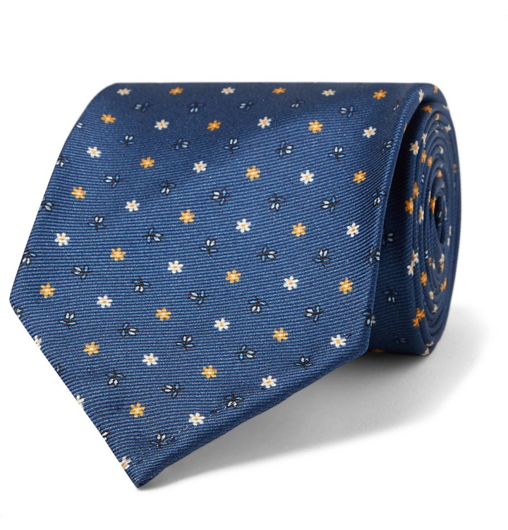 Photo: Rubinacci - 6cm Floral-Print Silk-Twill Tie - Blue