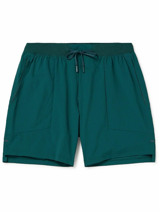 Photo: Lululemon - License to Train Straight-Leg Mesh-Trimmed Stretch Recycled-Shell Drawstring Shorts - Green