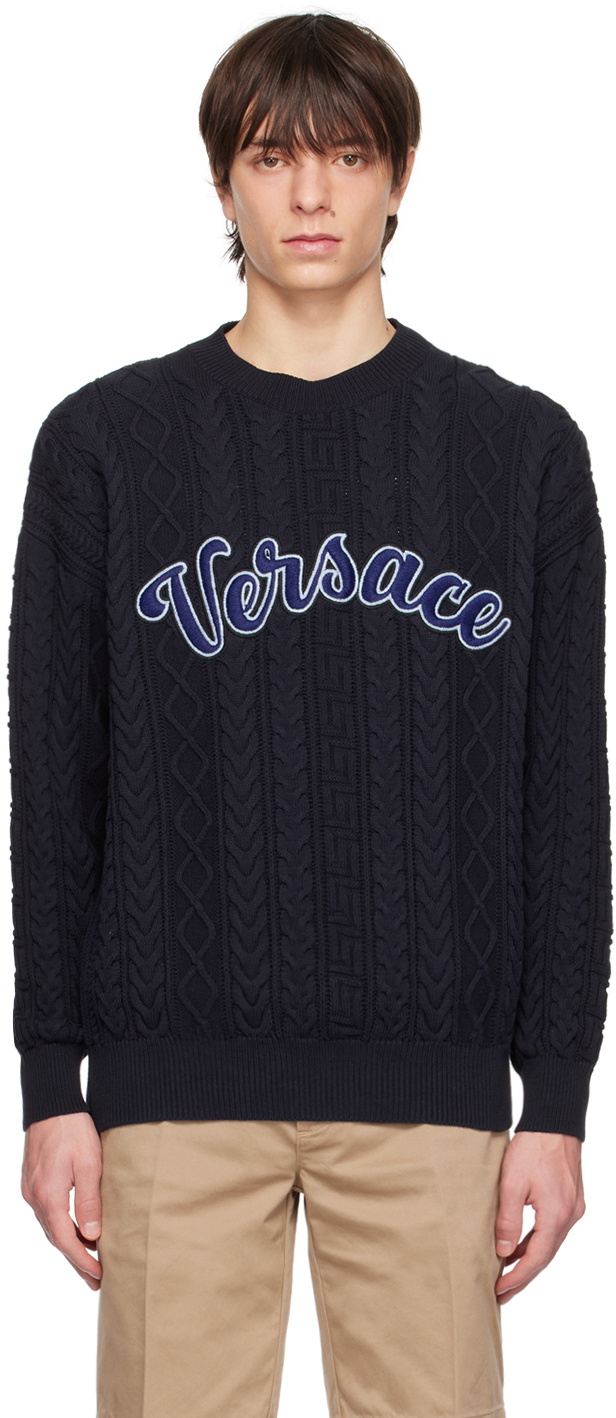 Versace Navy Greca Varsity Sweater Versace