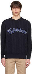 Versace Navy Greca Varsity Sweater