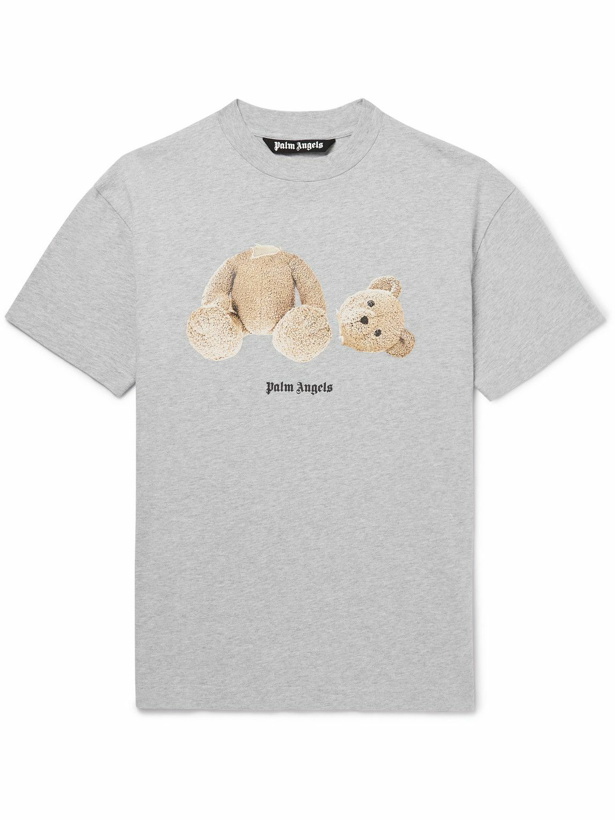Photo: Palm Angels - Logo-Print Cotton-Jersey T-Shirt - Gray
