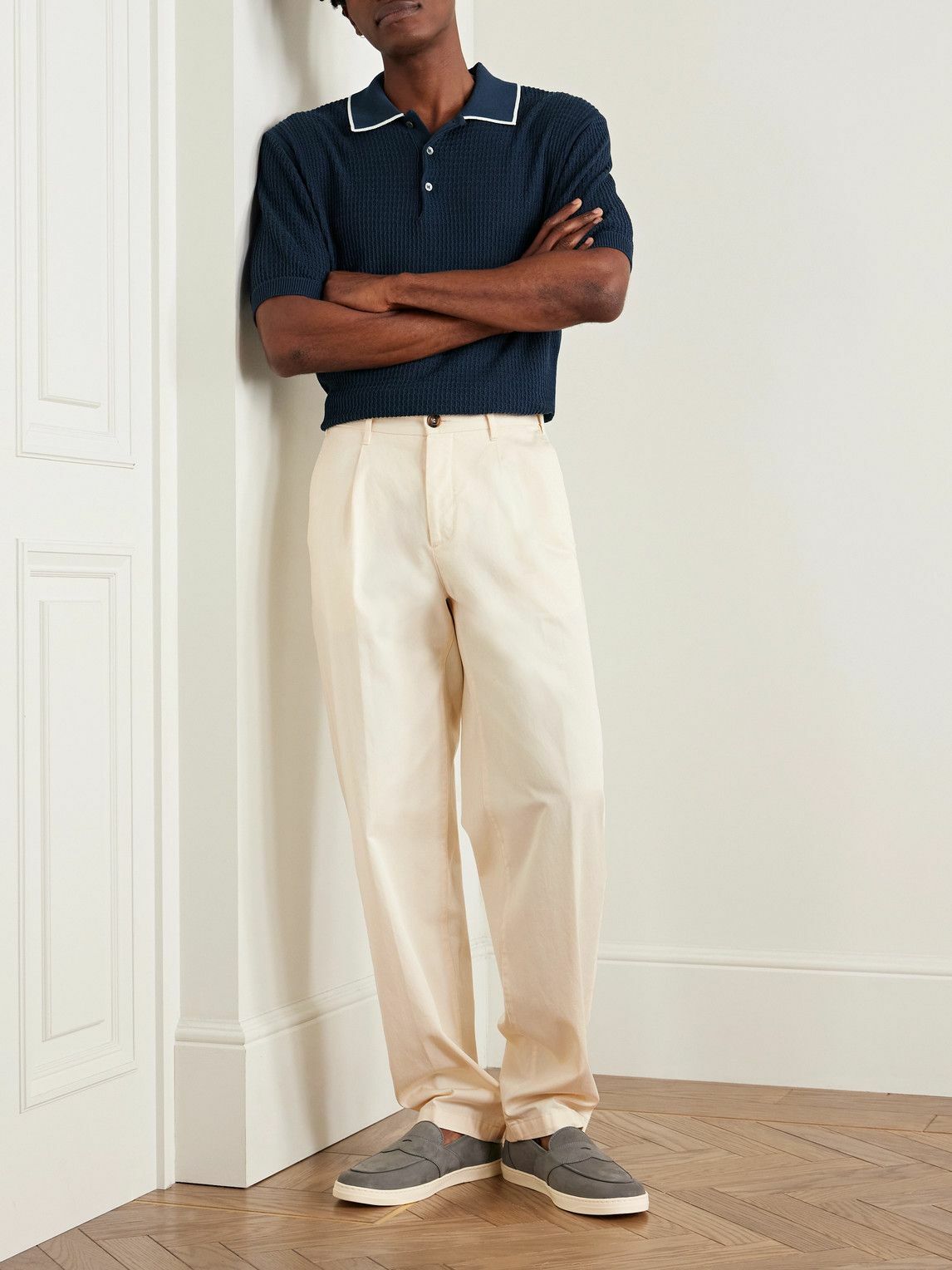 Richard James - Straight-Leg Pleated Cotton-Twill Trousers - Neutrals