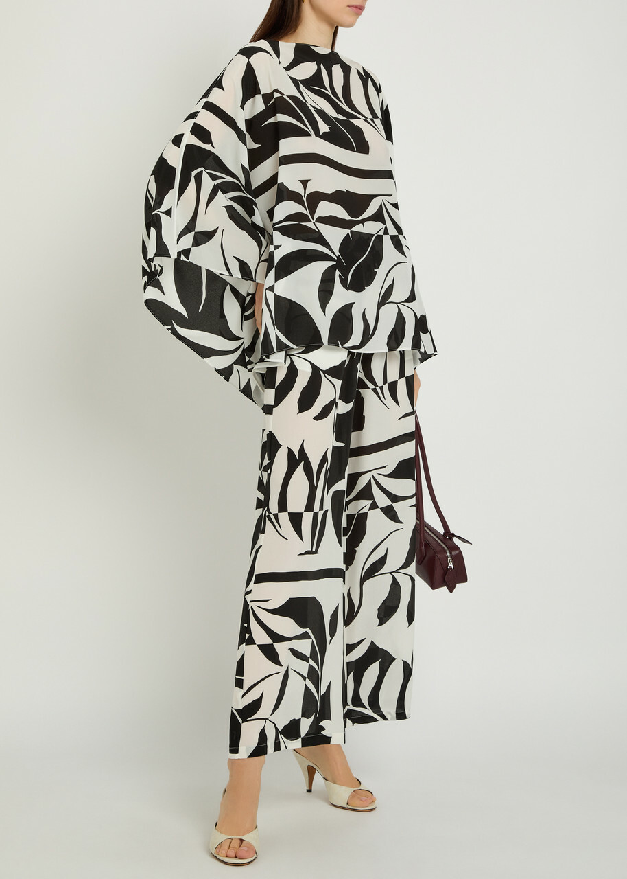 Max Mara Voto Printed Wide-leg Silk Trousers Black