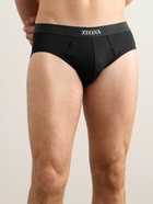 Zegna - Ribbed Cotton and Modal-Blend Briefs - Black