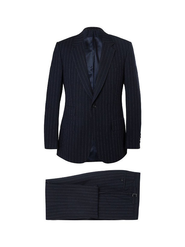 Photo: Kingsman - Navy Slim-Fit Single-Breasted Pinstriped Cotton Suit - Blue