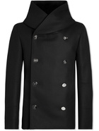 BALMAIN - Slim-Fit Virgin Wool-Blend Hooded Pea Coat - Black