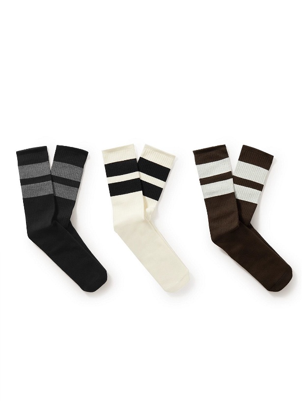 Photo: Neighborhood - Three-Pack Ribbed Striped Cotton-Blend Socks