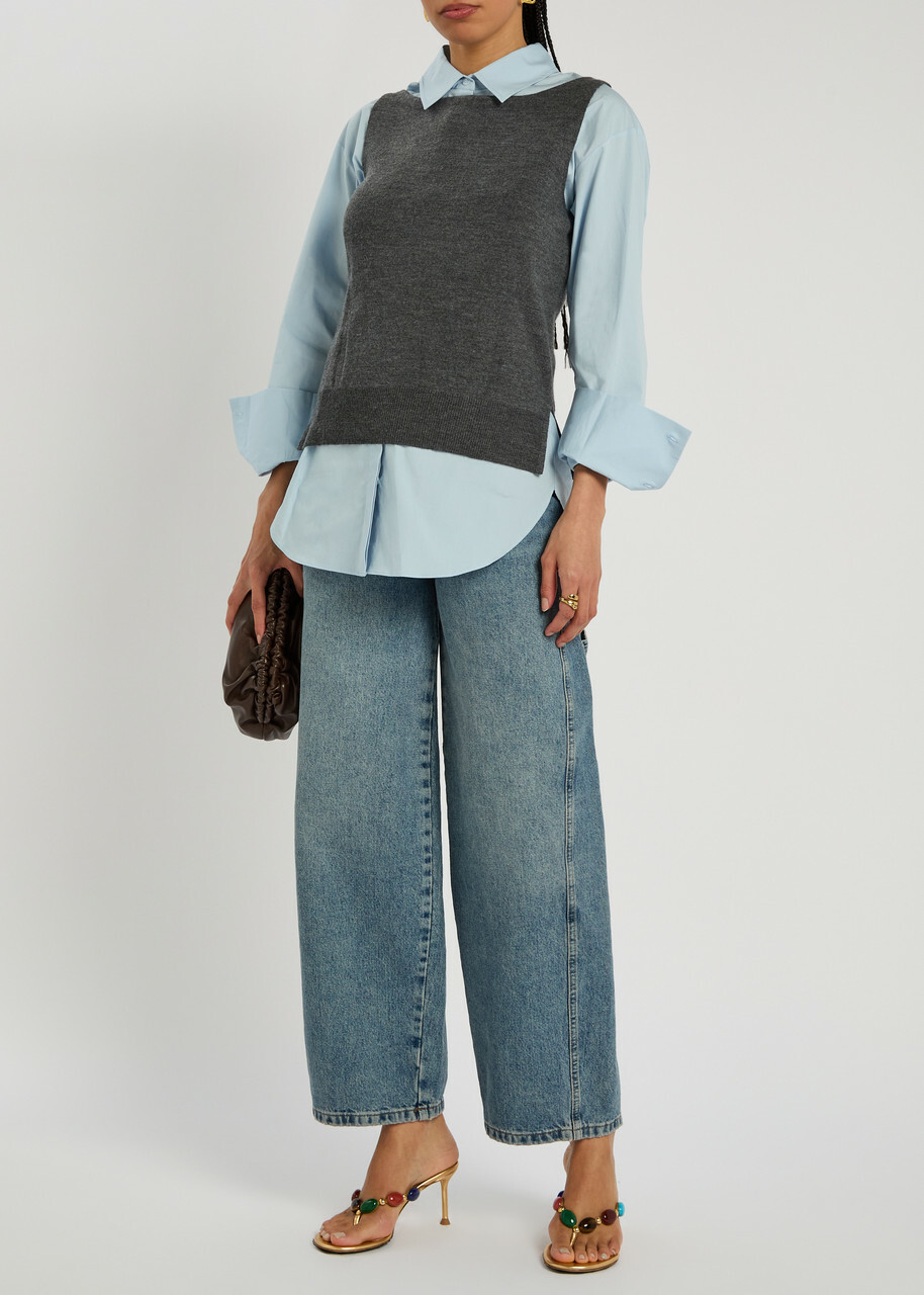 Staud Damian Layered Stretch-cotton Poplin Shirt Grey