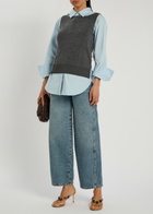 Staud Damian Layered Stretch-cotton Poplin Shirt Grey