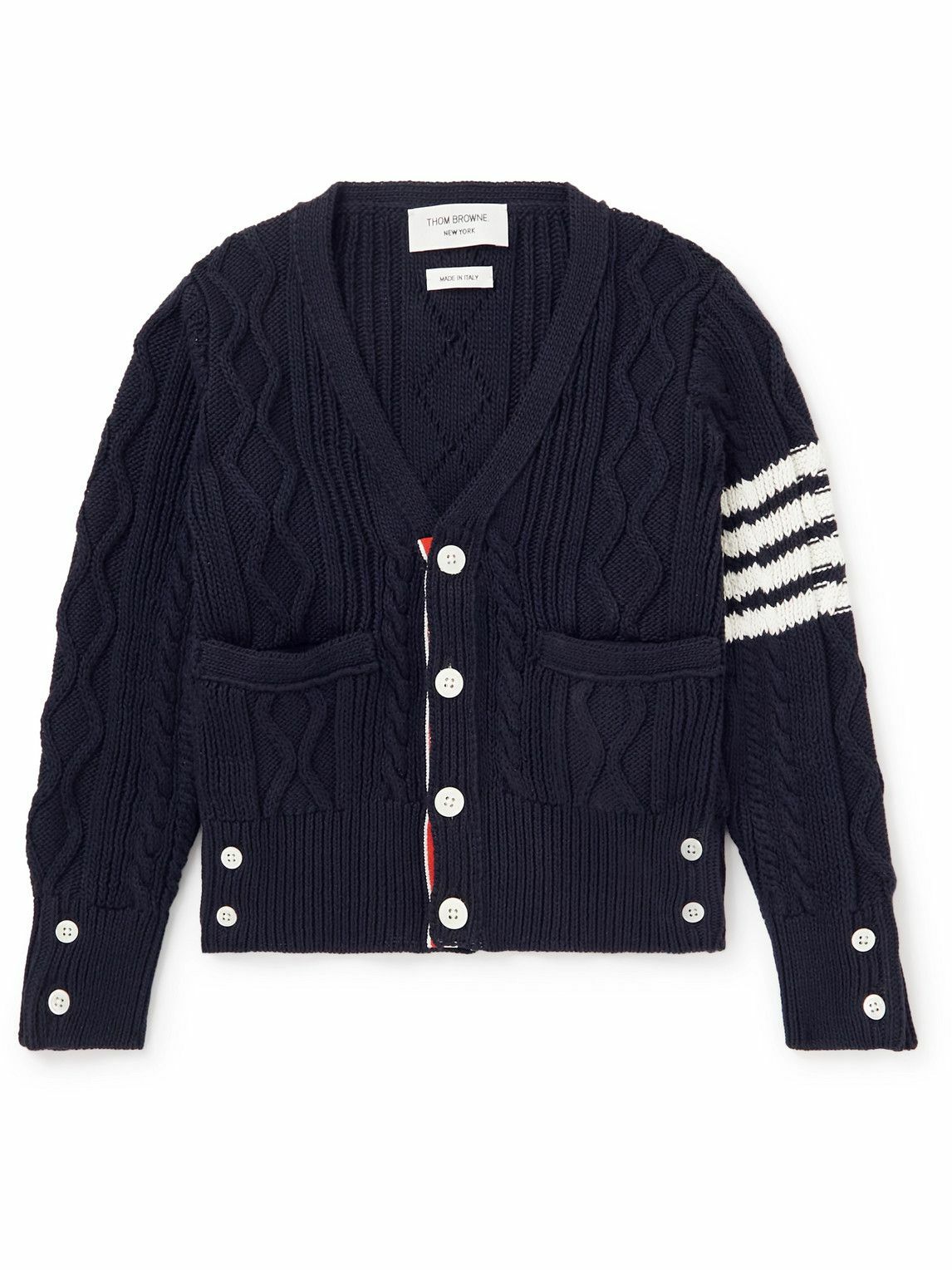 Thom Browne Kids - Striped Cable-Knit Cotton Cardigan - Blue