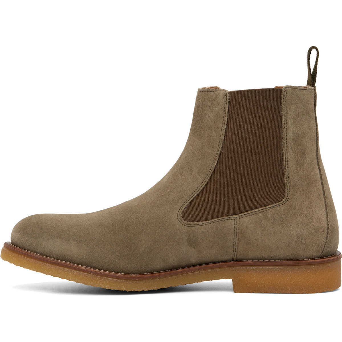 BOSS Khaki Suede Signature-Stripe Stitching Chelsea Boots