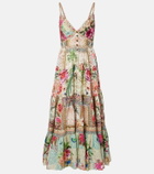 Camilla Embellished floral linen maxi dress