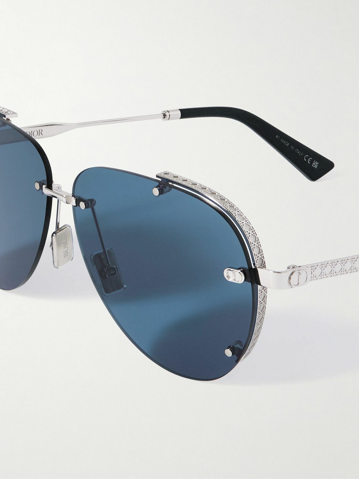 Dior Eyewear - NeoDior A1U Aviator-Style Guilloché Silver-Tone Sunglasses