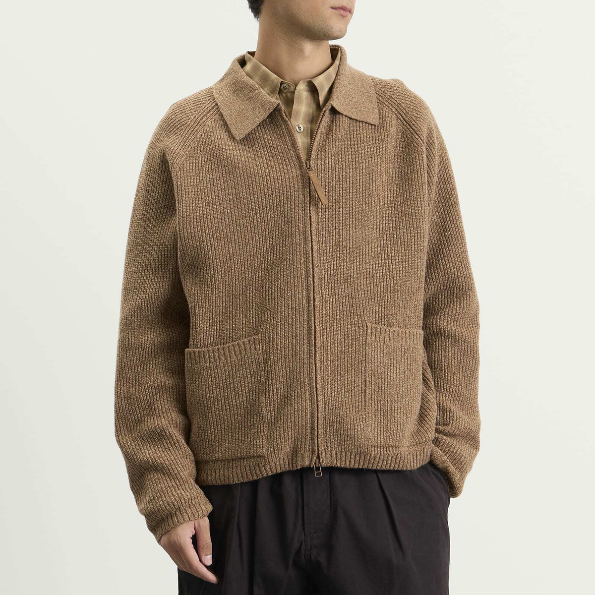 Universal Works Men's Eco Wool Zip Cardigan in Tawny