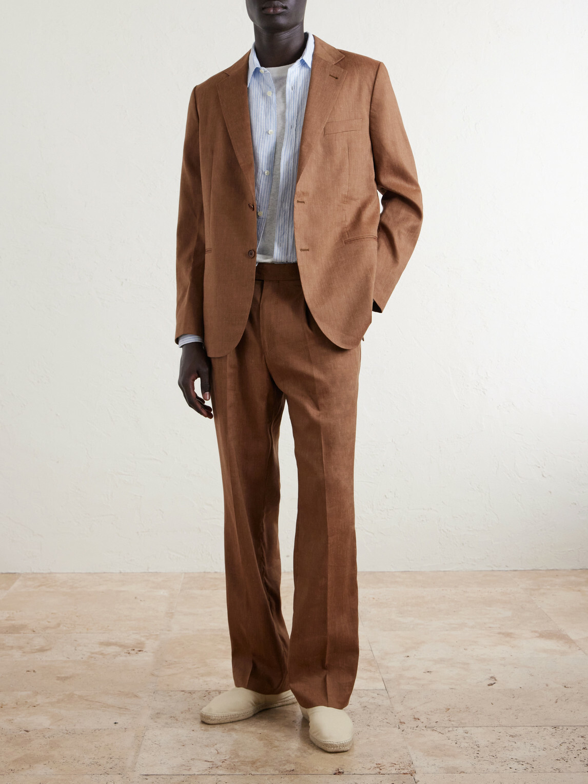 Frescobol Carioca - Affonso Pleated Straight-Leg Linen and Virgin Wool-Blend Suit Trousers - Brown