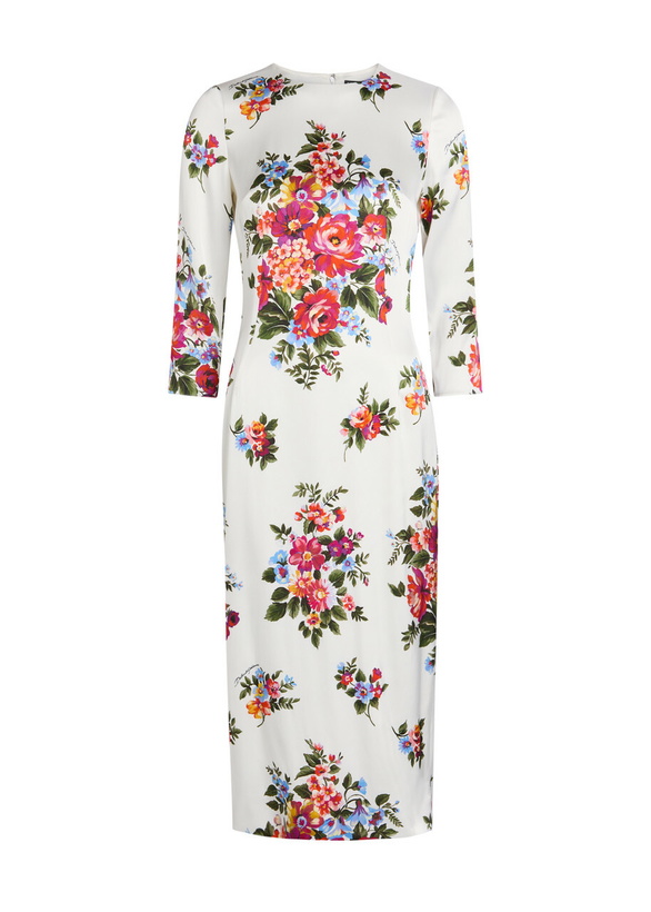 Photo: Dolce & Gabbana Floral-print Satin Midi Dress White