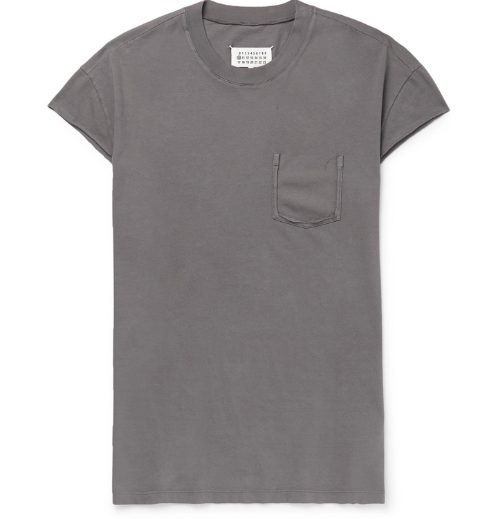 Photo: Maison Margiela - Distressed Cotton-Jersey T-Shirt - Gray