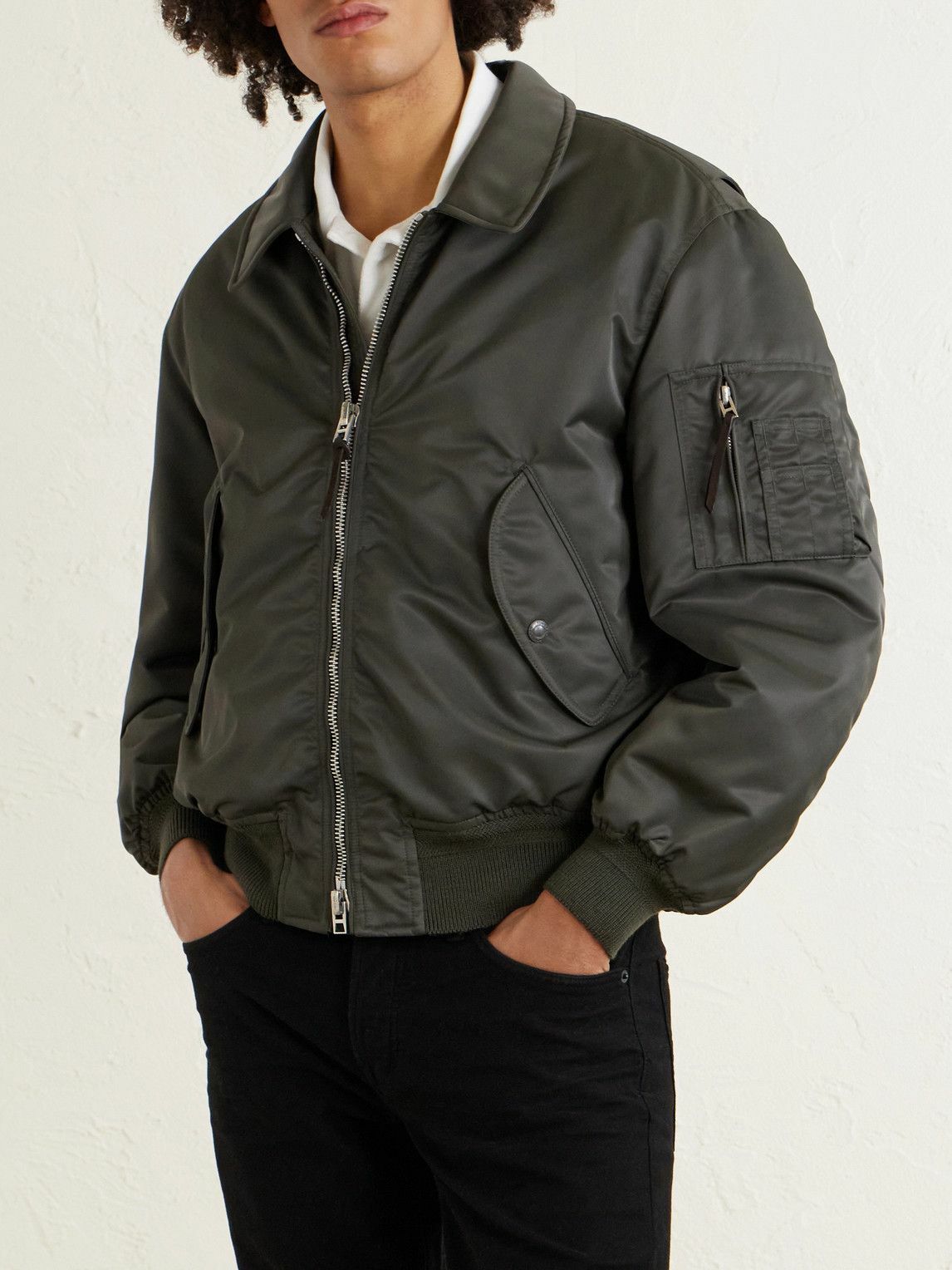 TOM FORD - Padded Satin Bomber Jacket - Green