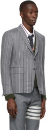 Thom Browne Grey Wool Alternating Stripe Sport Coat Blazer