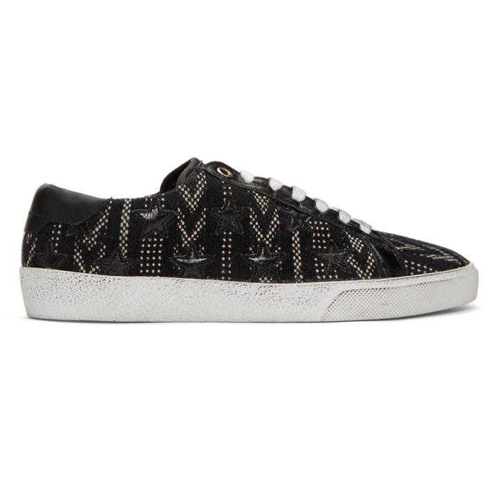 Photo: Saint Laurent Black and White Tweed SL-06 Court Classic Sneakers 