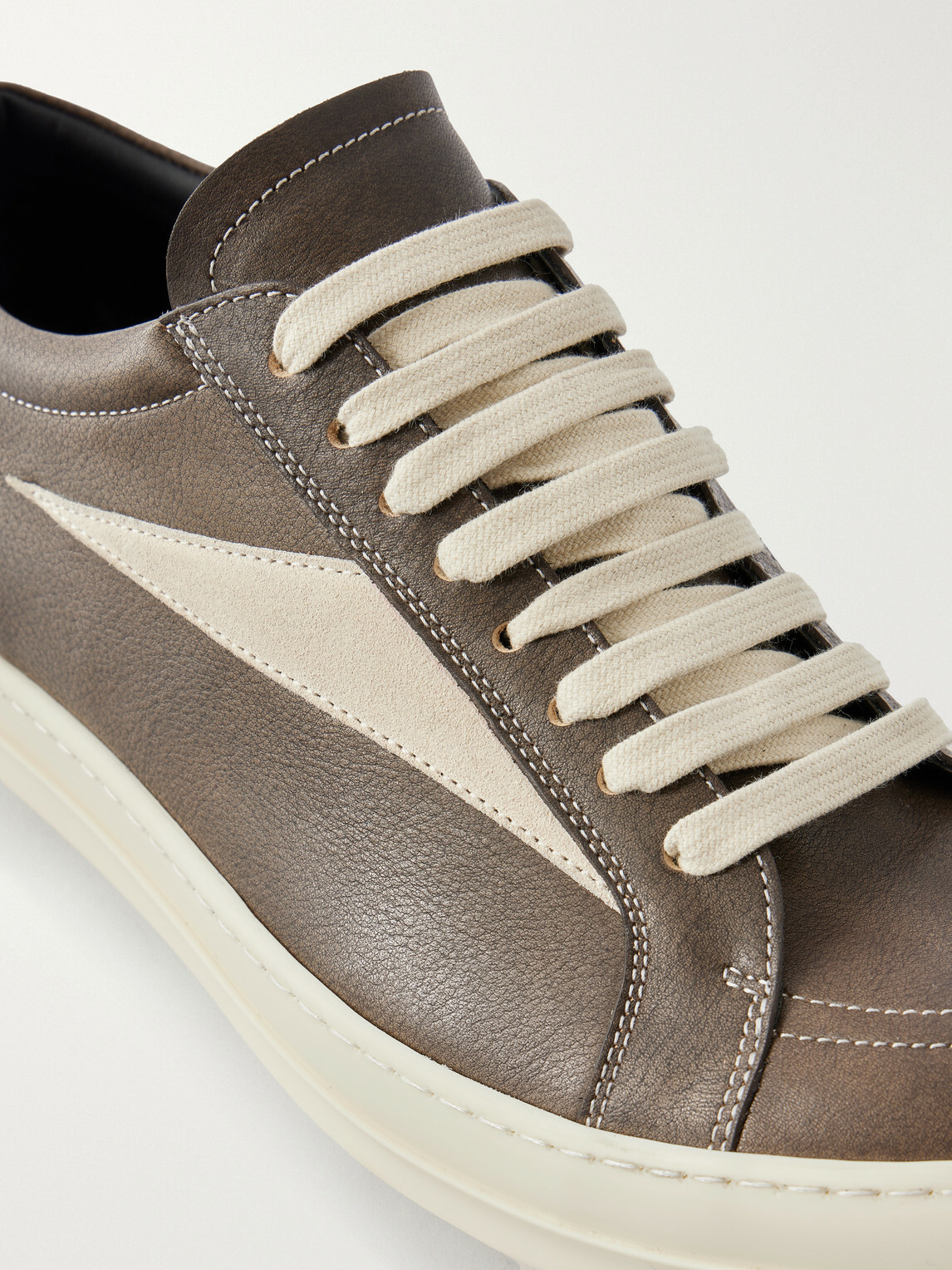 Rick Owens - Vintage Sneaks Suede-Trimmed Full-Grained Leather Sneakers - Brown
