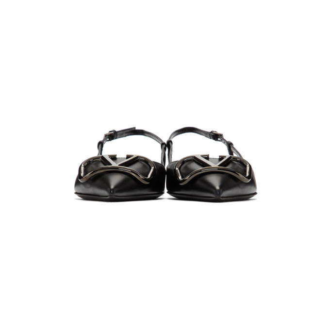 V Logo Leather Slingback Flats in Black - Valentino Garavani