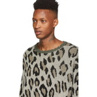 R13 Green and Beige Leopard Camo Crewneck Sweater