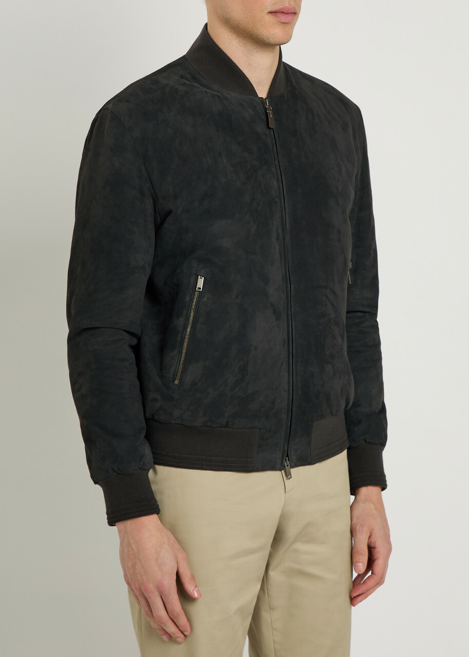 Tods Suede Bomber Jacket Blue