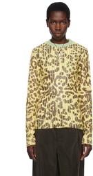Stanley Raffington Yellow & Green Leopard Print Plated Knit Crewneck Sweater