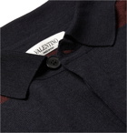 VALENTINO - Striped Wool, Silk and Cashmere-Blend Polo Shirt - Blue