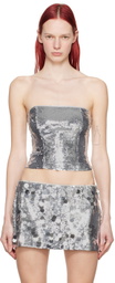 GUIZIO Silver Sequinned Tube Top