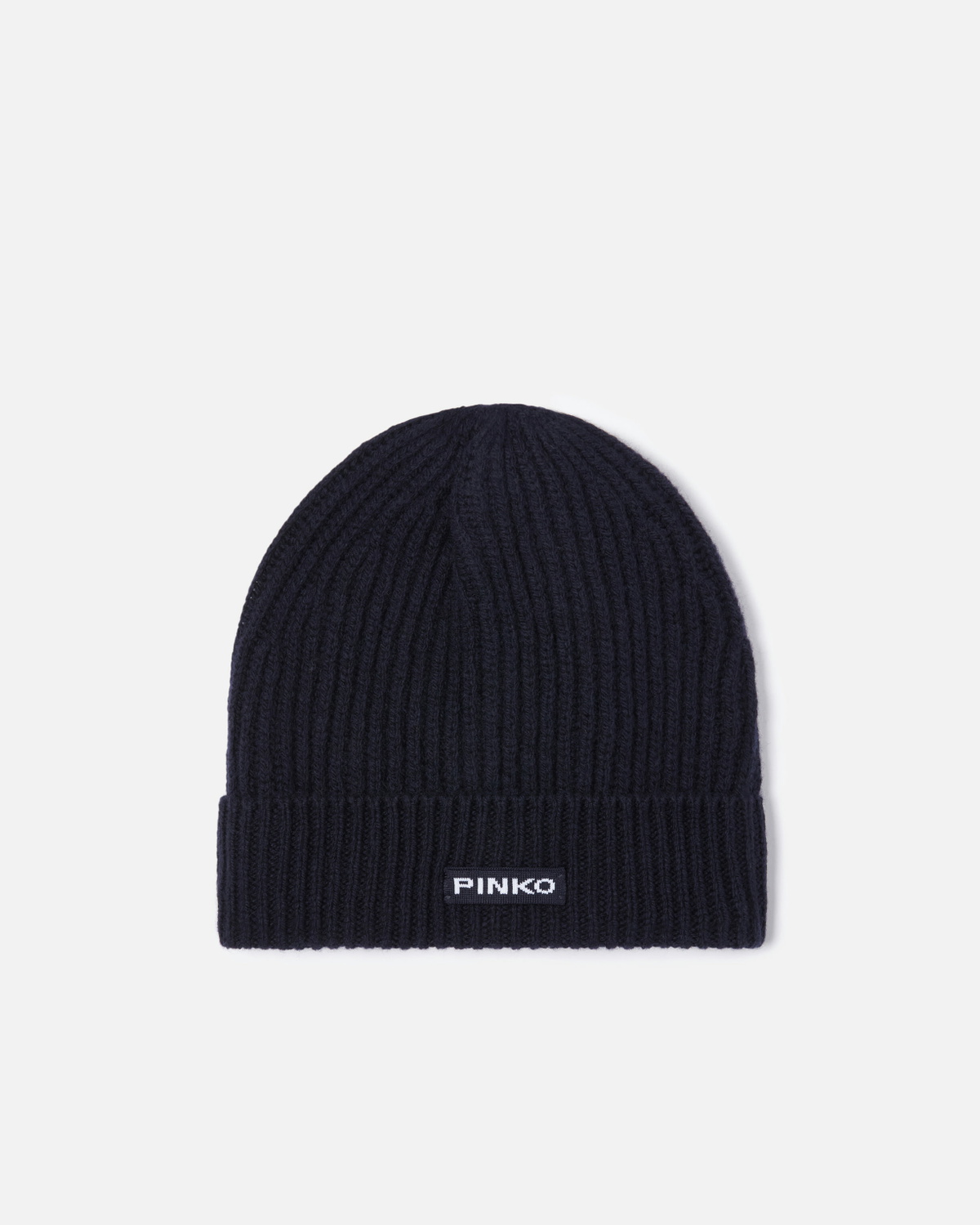 Pinko Ribbed Wool Hat With Logo Dark Navy Blue