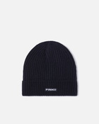 Pinko Ribbed Wool Hat With Logo Dark Navy Blue