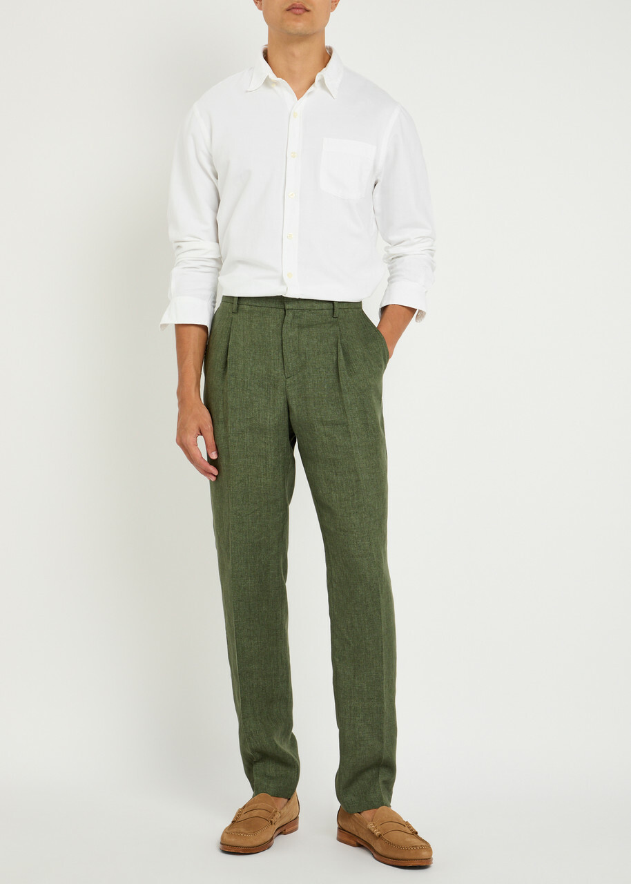 Sunspel Tapered-leg Linen Trousers Khaki
