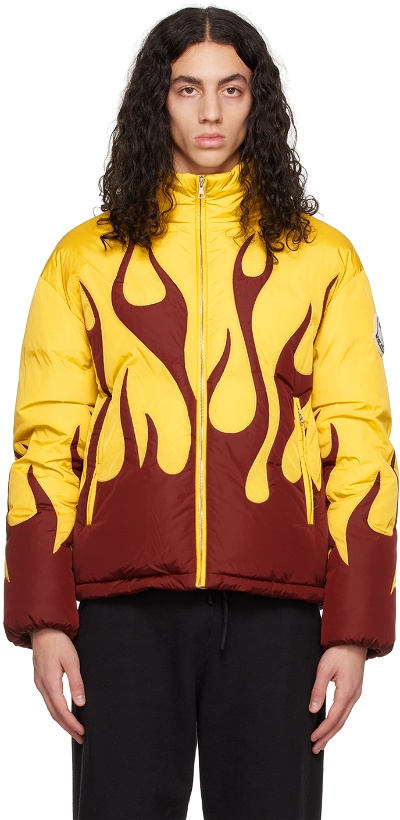 Photo: Moncler Genius 8 Moncler Palm Angels Yellow & Red Flame Down Jacket