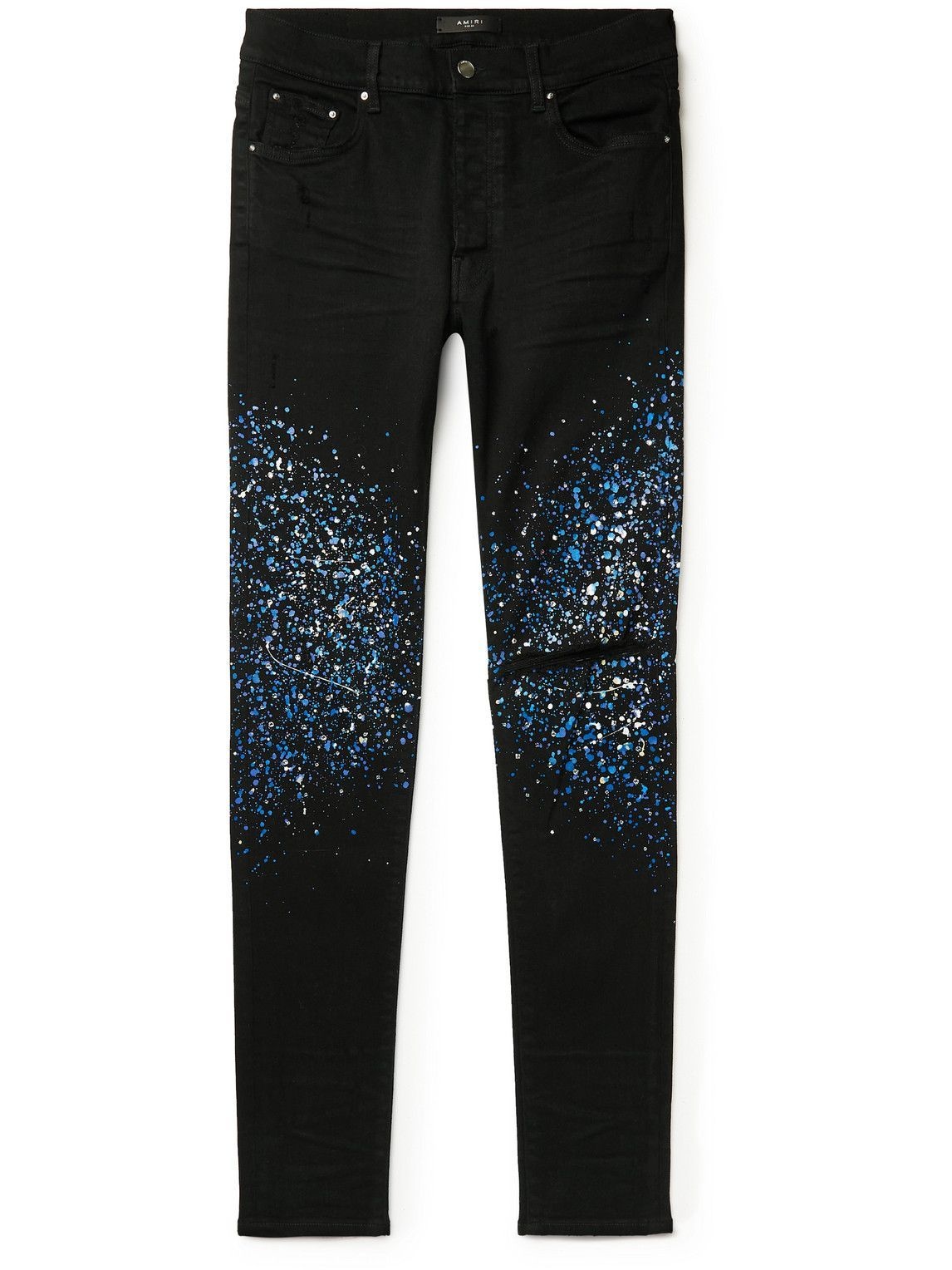 AMIRI - Skinny-Fit Distressed Crystal-Embellished Paint-Splattered Jeans -  Black